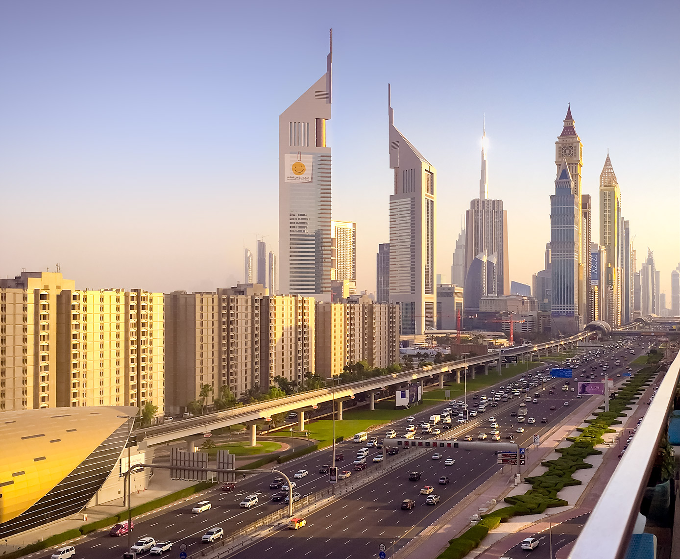 Dubai, UAE - skyline as seen from Fairmont Dubai Hotel