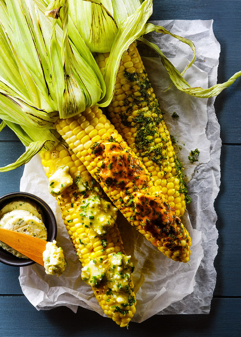 Grilled Corn with composite butters