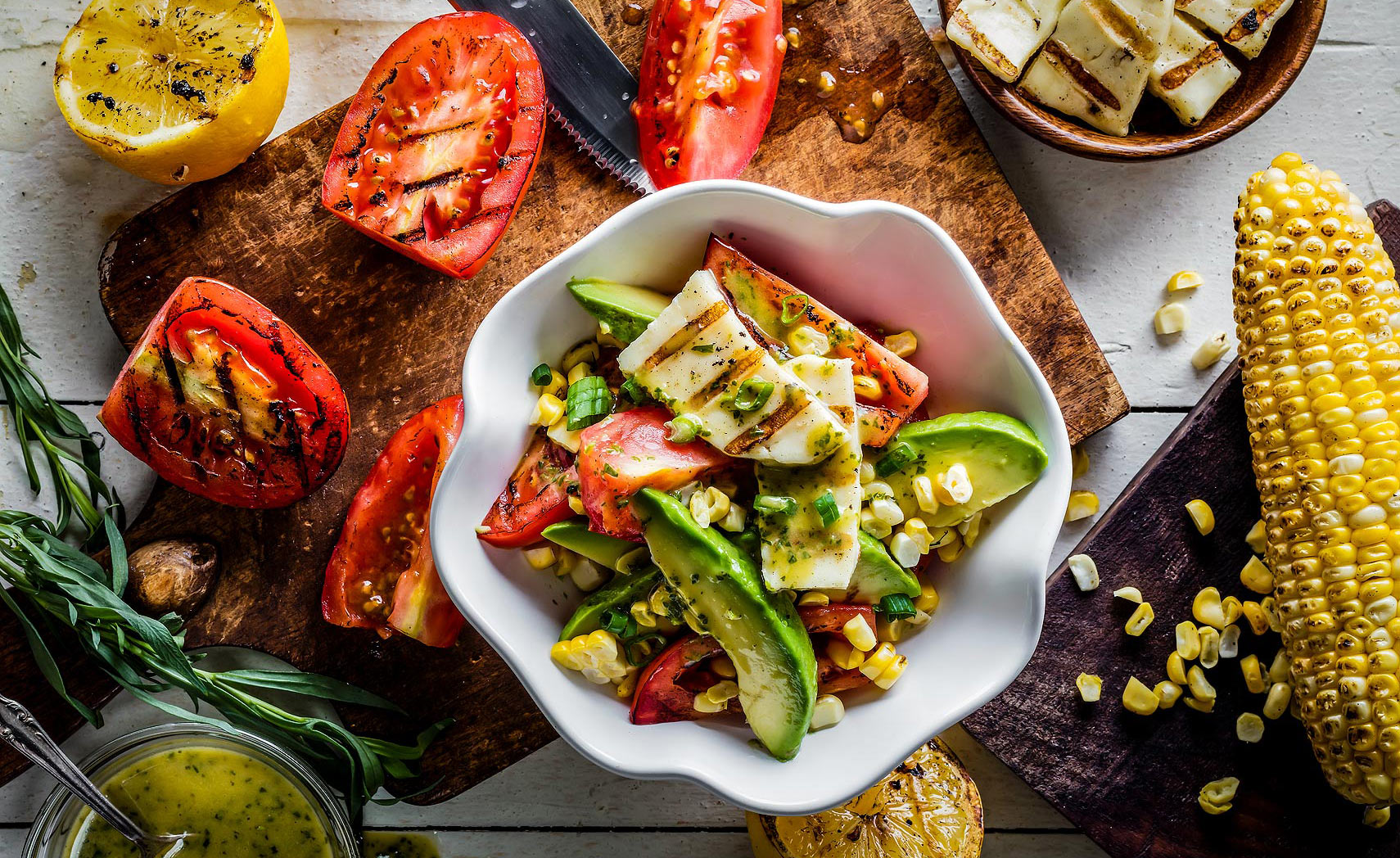 Clean Eating Magazine - Grilled  Corn and Haloumi Cheese Salad with Tarragon Dressing