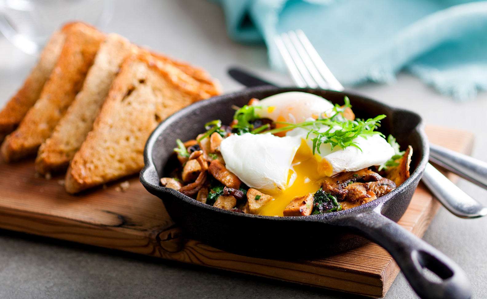Fairmont Waterfront Hotel Brunch - Wild Mushroom Hash with Poached Eggs